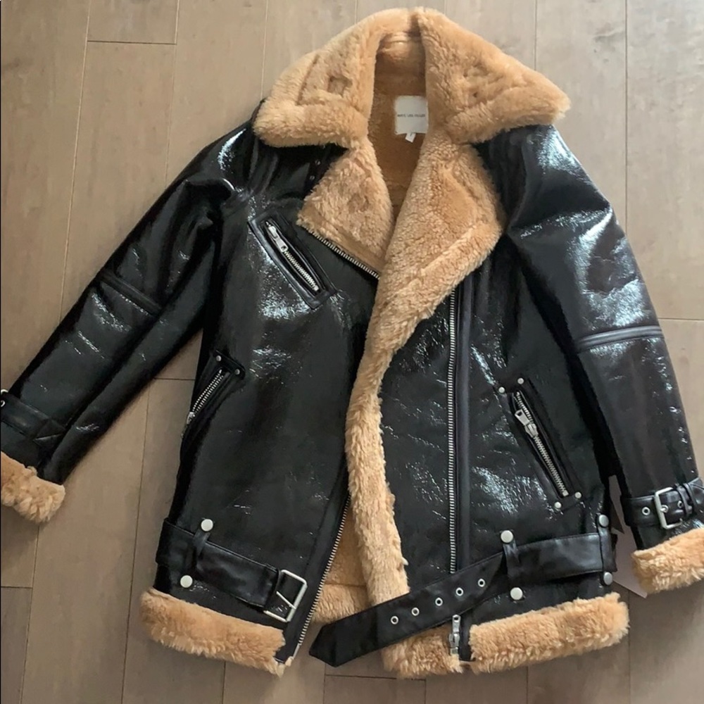 Avec Les Filles Black and Tan Leather Jacket